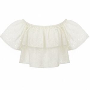 Winston White Eyelet Off Shoulder Crop Top Small Cotton Summer Romantic Coquette